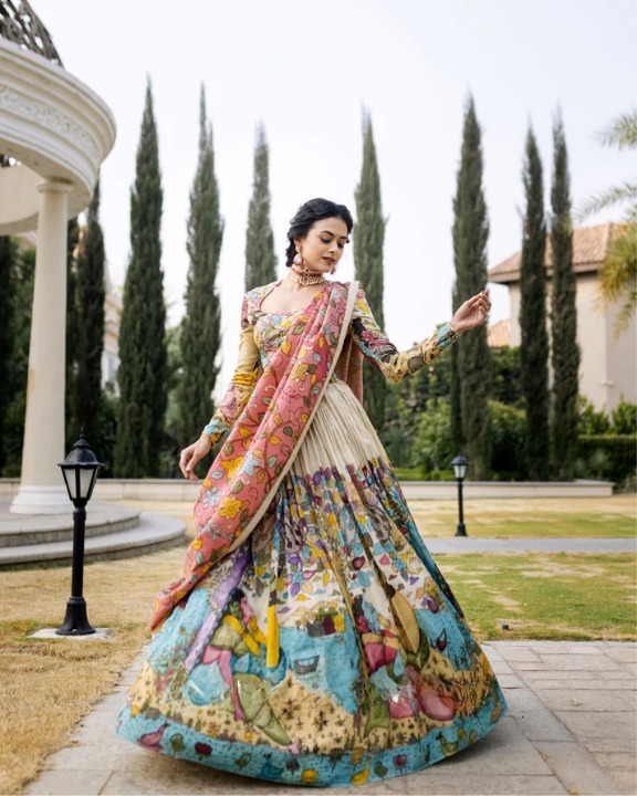 Kalamkari Print With Hand Work Fully Stitched Lehenga Choli