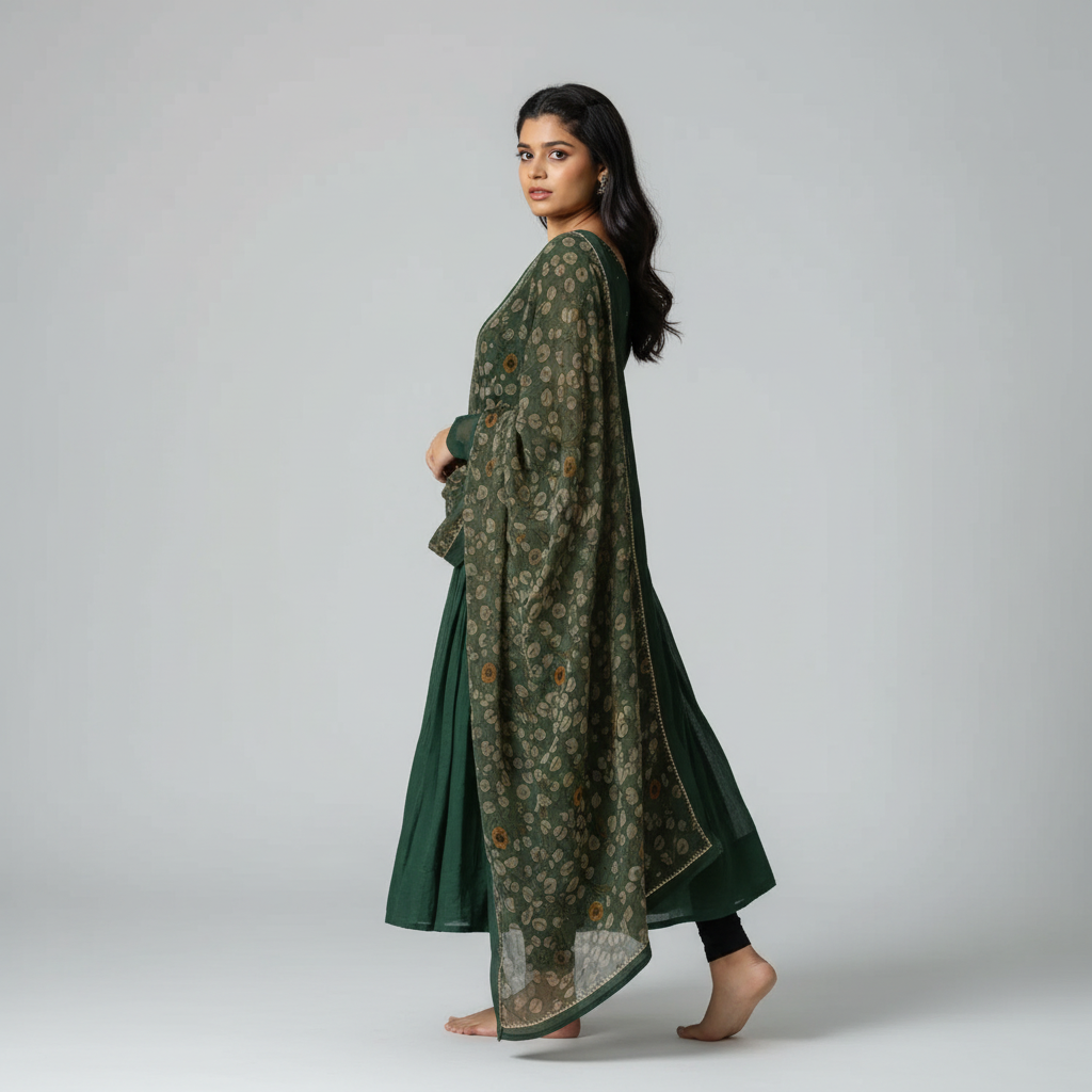 deep green Anarkali suit set