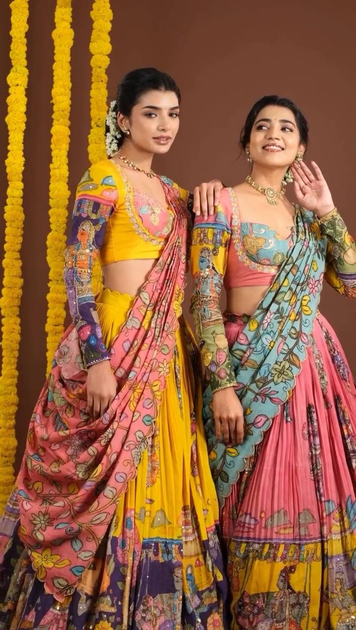 Yellow Fully Stitched Kalamkari Lehenga Choli