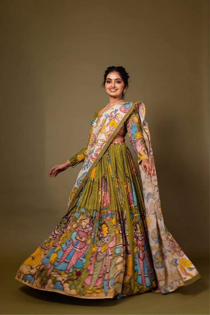 Green Kalmkari Lehenga set