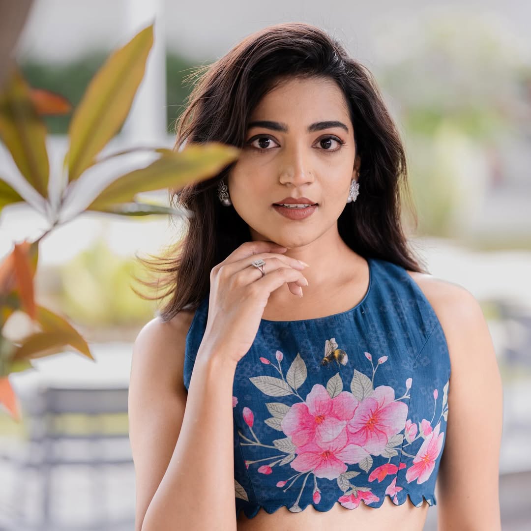 Hand-Painted Floral Indigo Lehenga Set