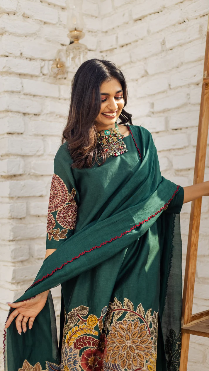Emerald Green Floral Printed Cotton Suit Set