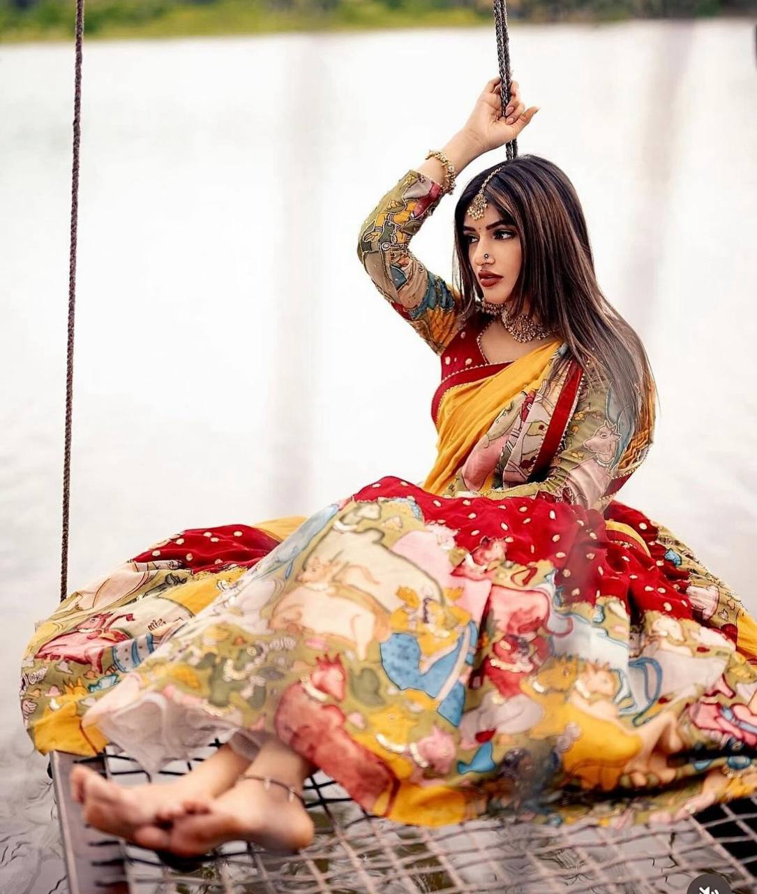 Red Timeless Kalamkari Print Lehenga Choli With Dupatta Set