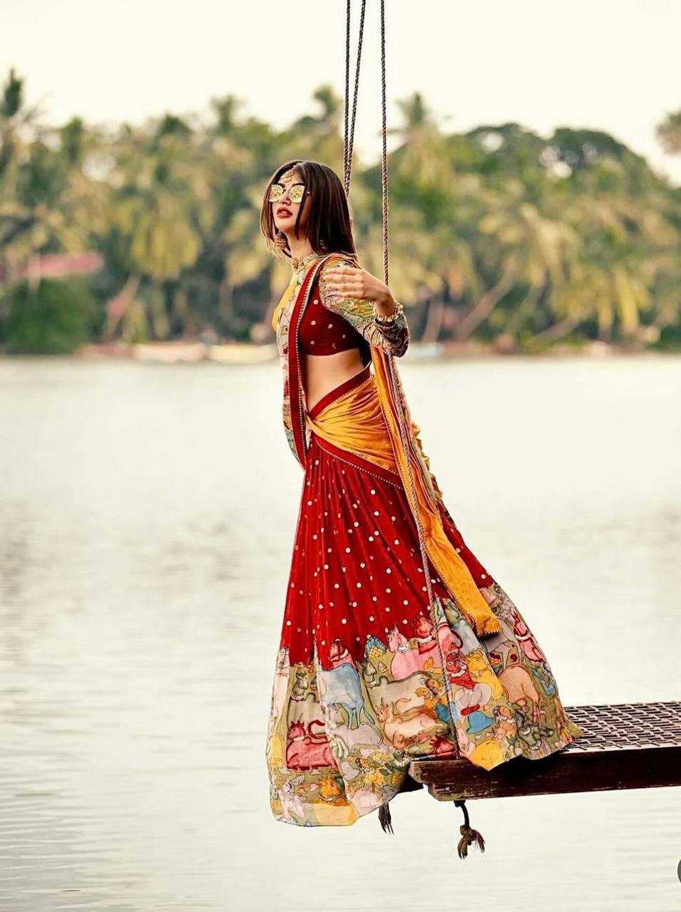 Red Timeless Kalamkari Print Lehenga Choli With Dupatta Set