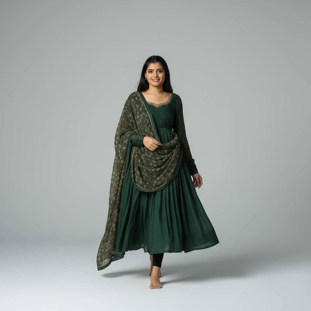 deep green Anarkali suit set
