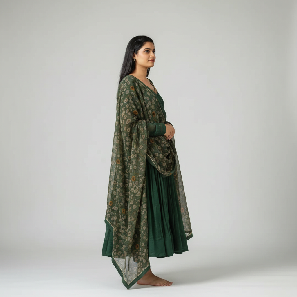 deep green Anarkali suit set
