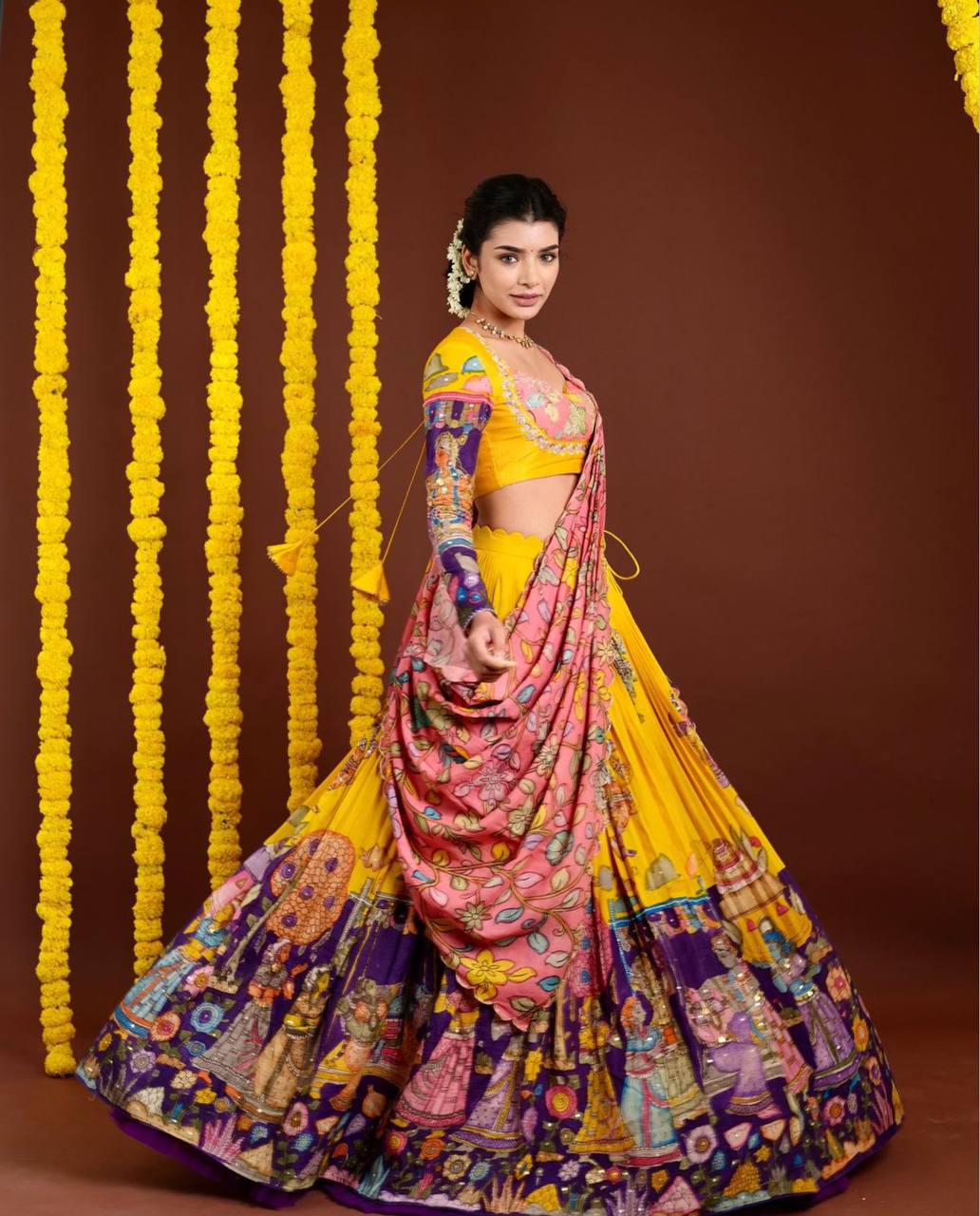 Yellow Fully Stitched Kalamkari Lehenga Choli